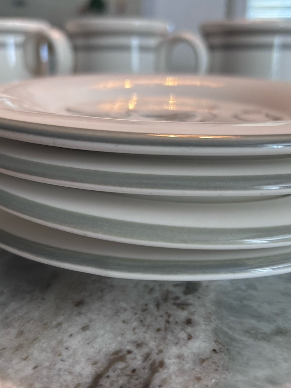 Shard White Ceramic Salad Plates with Soft Gray Rim Seagull s - Set of 4 - Picture 2 of 3